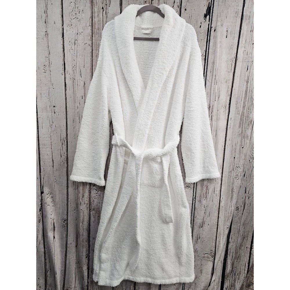 Barefoot Dreams CozyChic Robe Unisex Size 3 White Plush Belted Shawl Collar 509